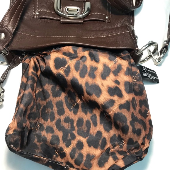 B. Makowsky Chocolate Brown Pebbled Leather Front Buckle Crossbody Saddle Purse - Picture 8 of 15